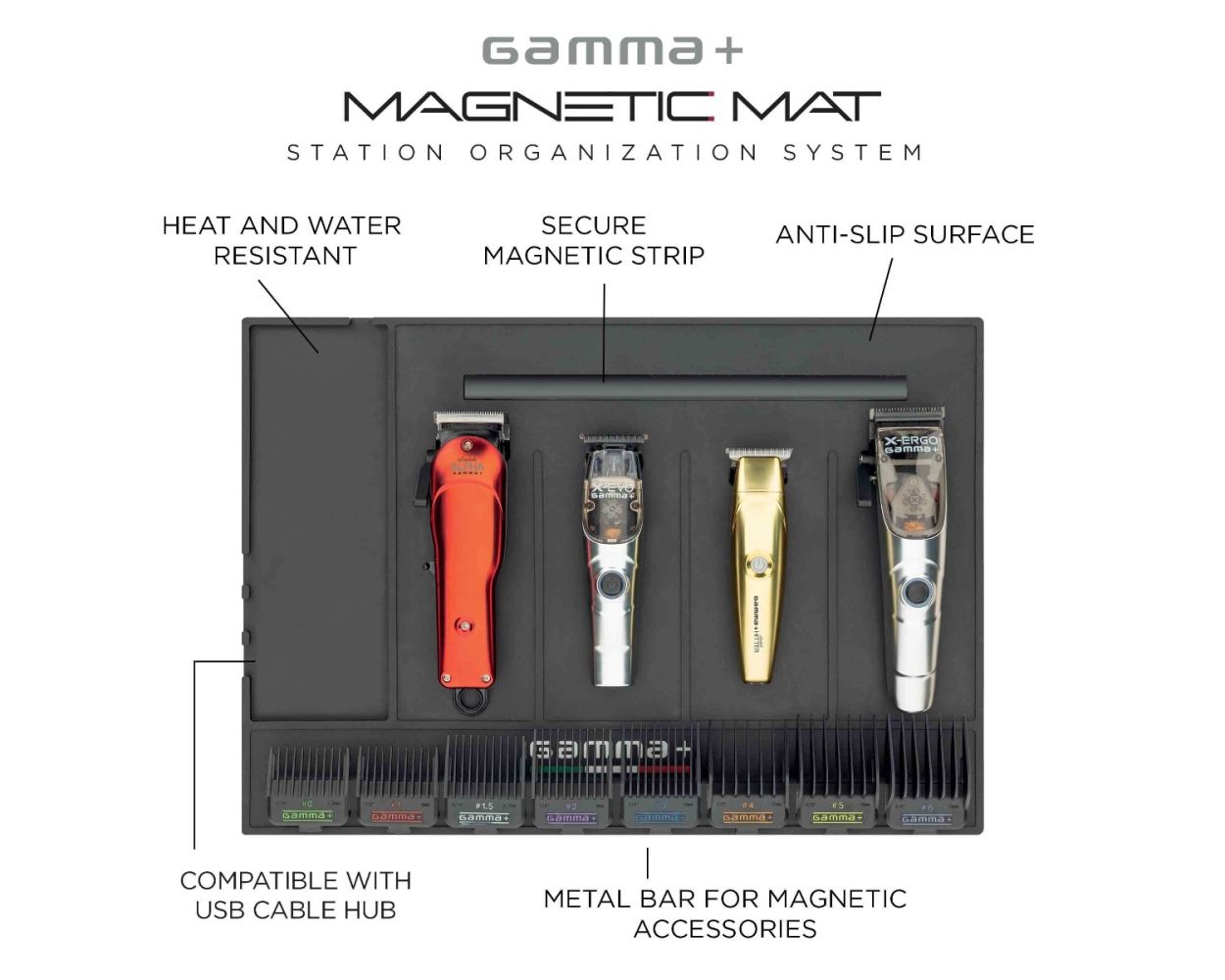 Professional Magnetic Barber Mat and Station Organizer with Anti